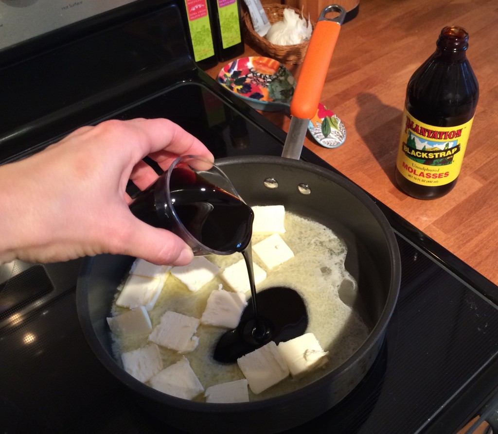 While melting the butter, add the molasses