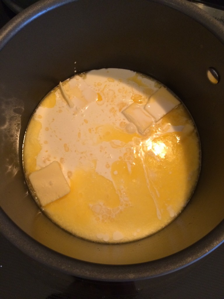 In the meantime, warm the cream and butter until butter has melted