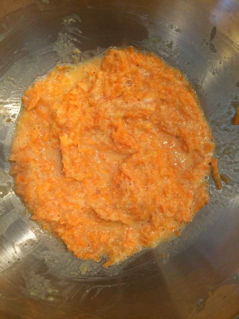 Mix eggs, applesauce and carrots
