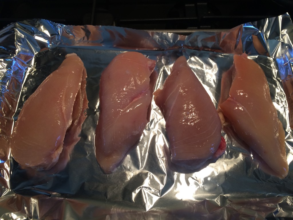 line pan with tin foil to cook the chicken in the oven